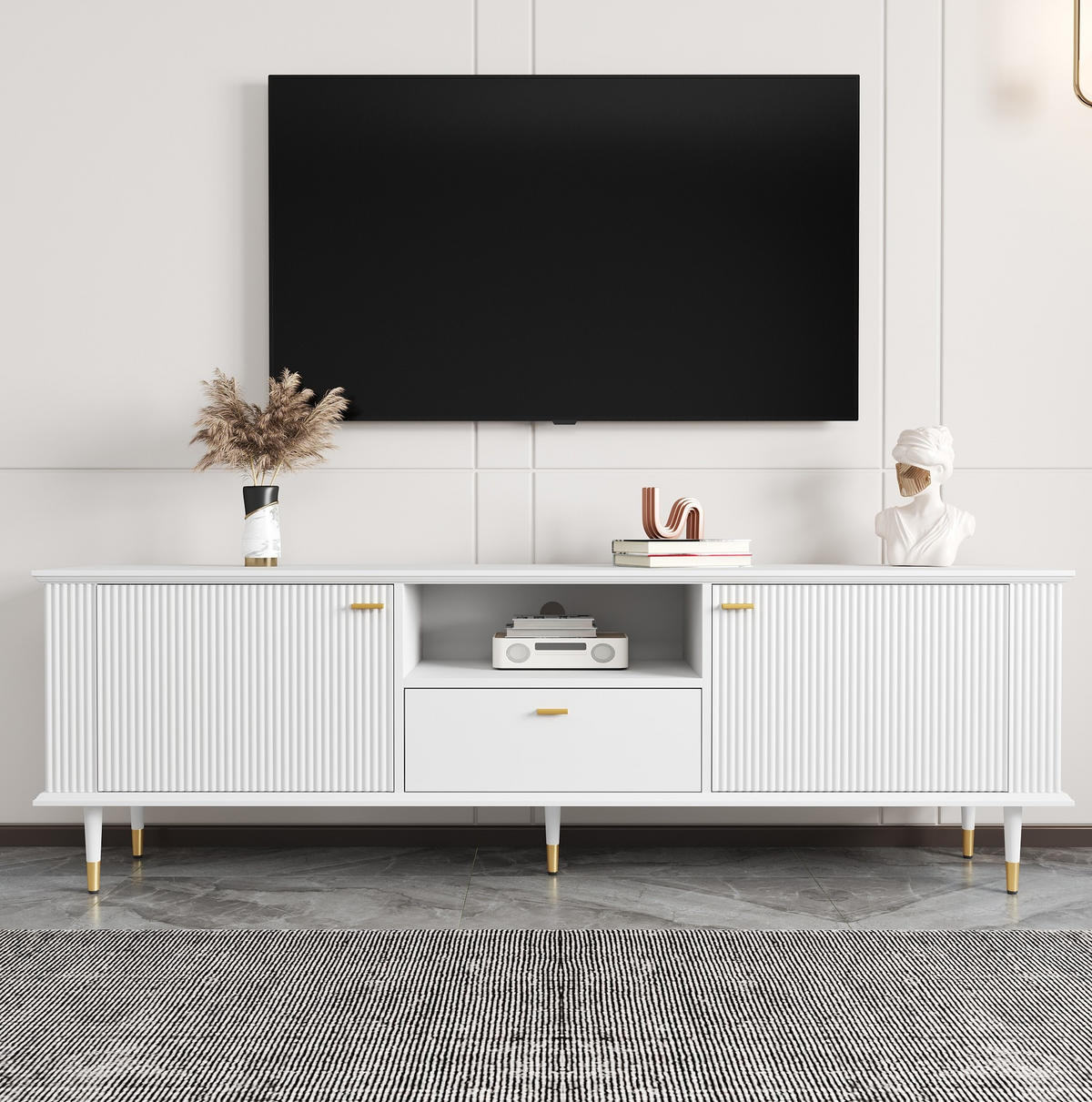 TV-SCHRANK mit 2 Türen und Schublade 170 cm MDF Weiß - Weiß, Holzwerkstoff (36/54/170cm) - Beauniv