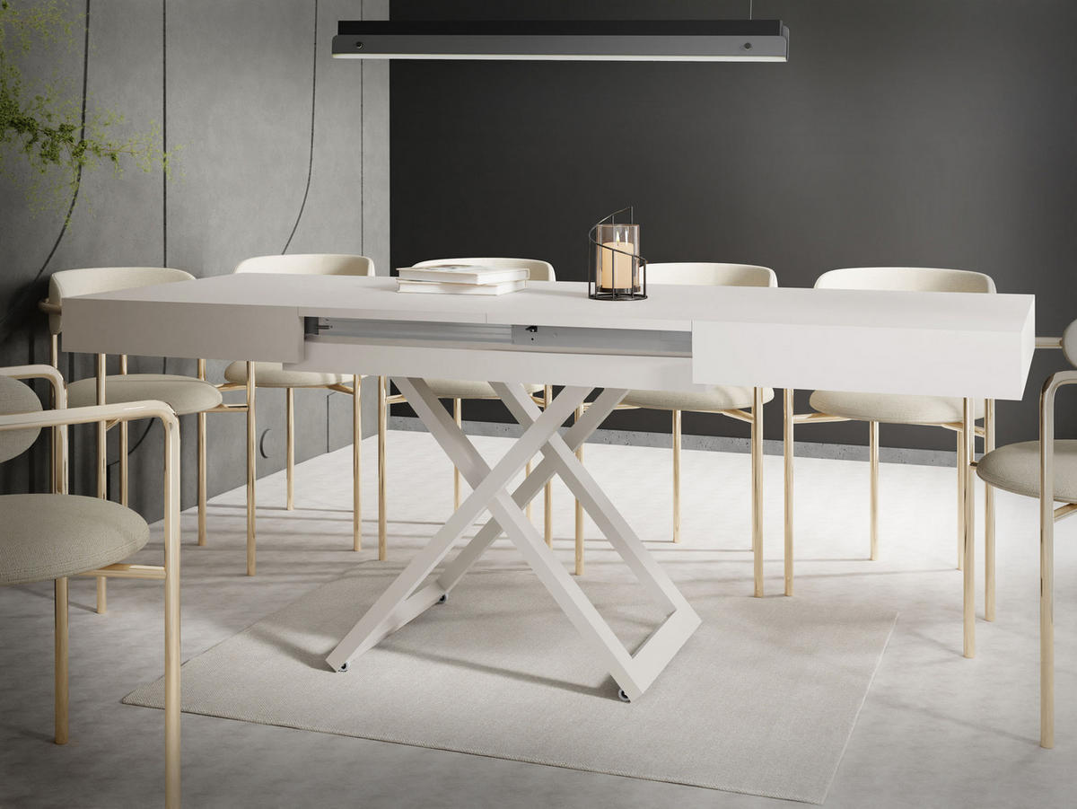 COUCHTISCH Cavetta U höhenverstellbar ausziehbar, Kaschmir Beige 120-200/80/27-76 cm - Kaschmir, Holzwerkstoff/Metall (80/120/76cm) - WFL GROUP