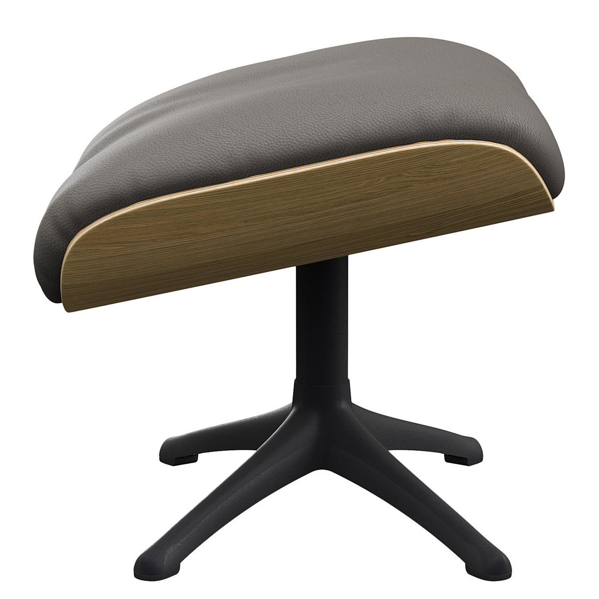 POLSTERHOCKER - Echtleder - Schwarz/Grau, Leder/Holz (49/39/44cm) - home24