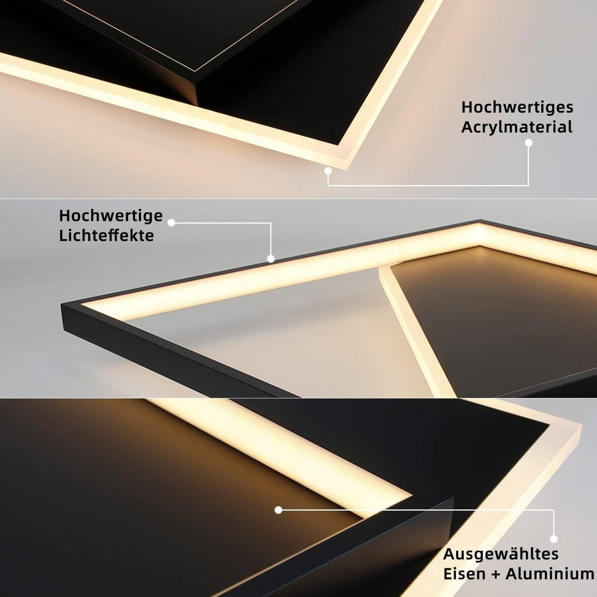 LED-DECKENLEUCHTE Alexander 48/48/6 cm - Schwarz, Metall (48/48/6cm) - Nettlife