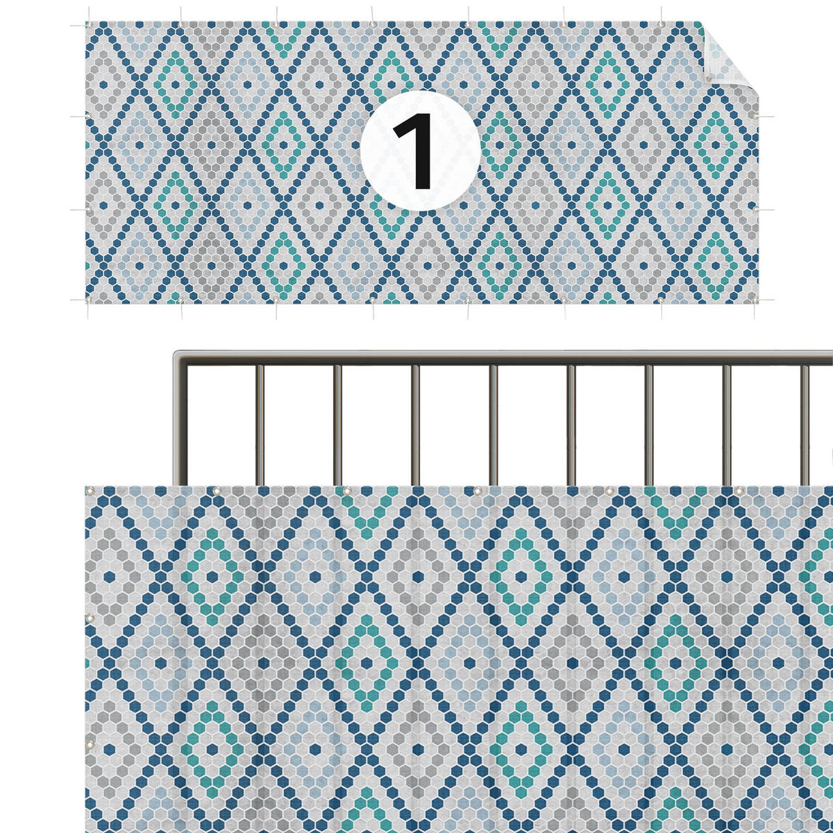 BALKON SICHTSCHUTZ Marokkanisches Fliesenmuster Türkis Blau 100/50 cm - Blau, Kunststoff (100/50cm) - Bilderwelten