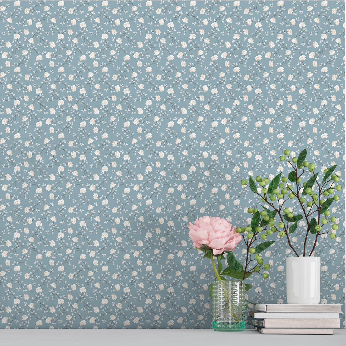 TAPETE Blumen 53 cm x 10 m - Blau, Papier (53/0.1cm) - Sanders & Sanders