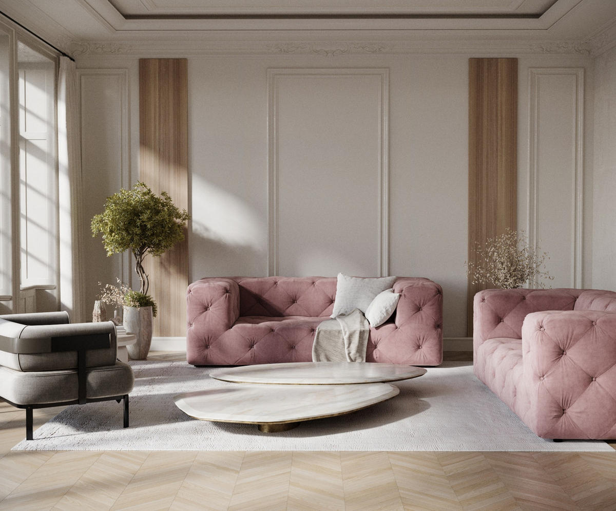 2-SITZER-SOFA Cosimo Rosa Samtstoff - Schwarz/Rosa, Holz/Holzwerkstoff (193/71/100cm) - Maison de Reve