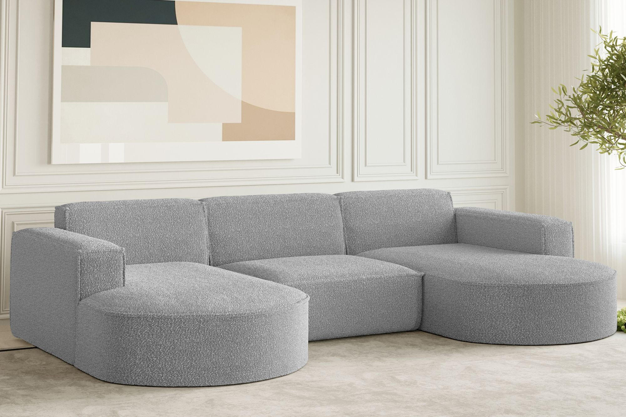 ECKSOFA Designer, Sofa U Form MODENA Stoff Loop Grau - Grau, Holz/Textil (299/165cm) - Kaiser Möbel