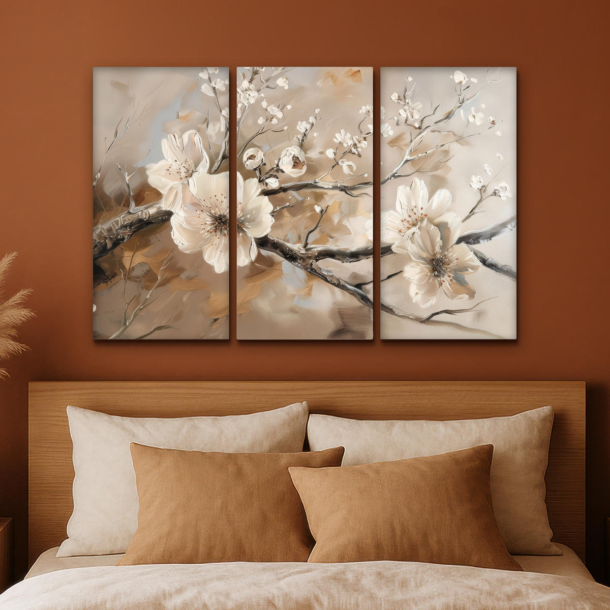 LEINWANDBILD 3er Set Blüte - Beige - Abstrakt - Blumen 120x80 cm - Hellbraun, Textil (120/80cm) - MuchoWow