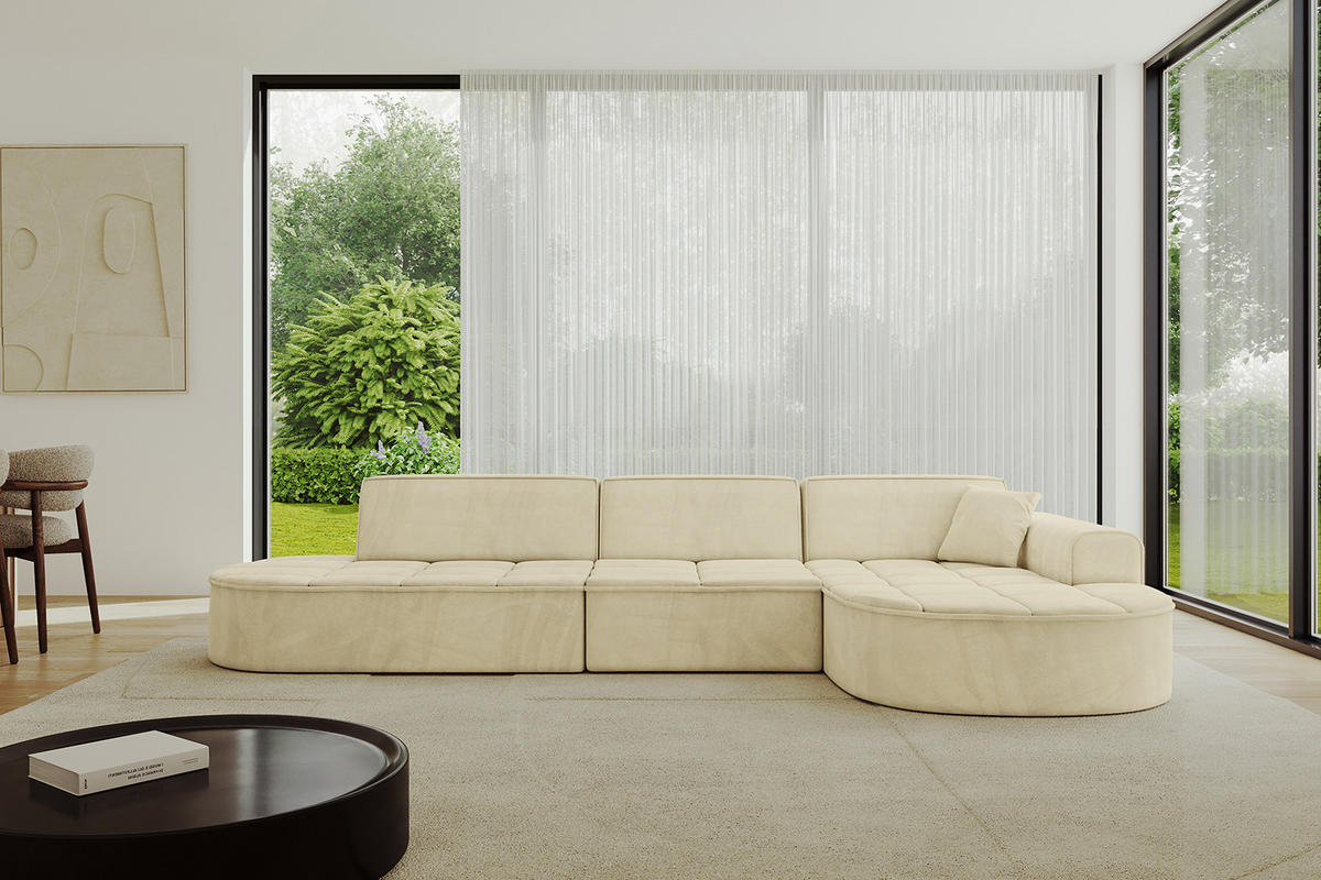 ECKSOFA Ottomane Rechts TARO-L2 - 328x171x79,5 cm Beige - Beige, Holzwerkstoff/Textil (328/171cm) - ALTDECOR