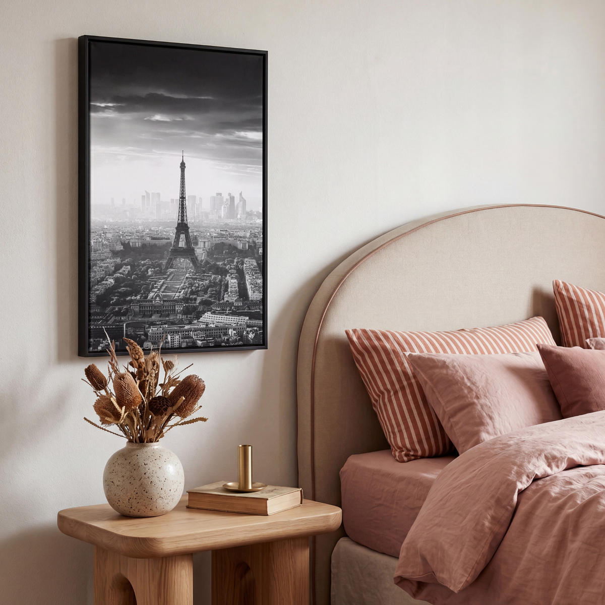 LEINWAND Bilder mit Rahmen - Paris - Skyline - Eiffelturm - Stadt - Wolken - 40x60 - Dunkelgrau, Textil (40/60cm) - MuchoWow