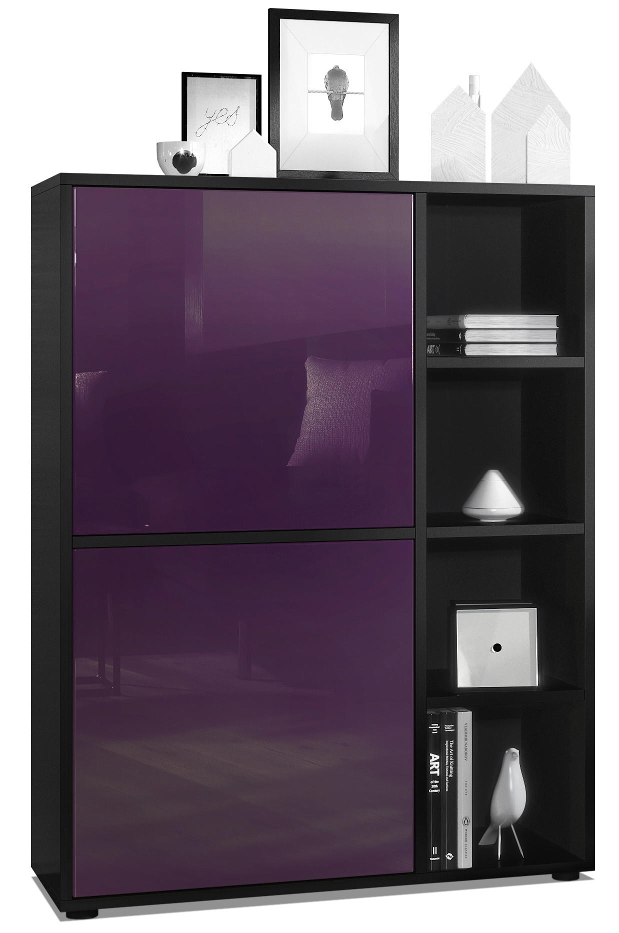 HIGHBOARD Cuba Türen in Brombeer Hochglanz - Brombeere, Holzwerkstoff (79/105.5/35.5cm) - Vladon