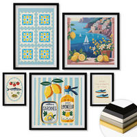 WANDBILDER 5er-Set - 50x50 cm & 20x30 cm & 40x60 cm Schwarzer Rahmen - Illustrationen der mediterranen Küche - Schwarz, Kunststoff (40/60cm) - ArtPrintCave