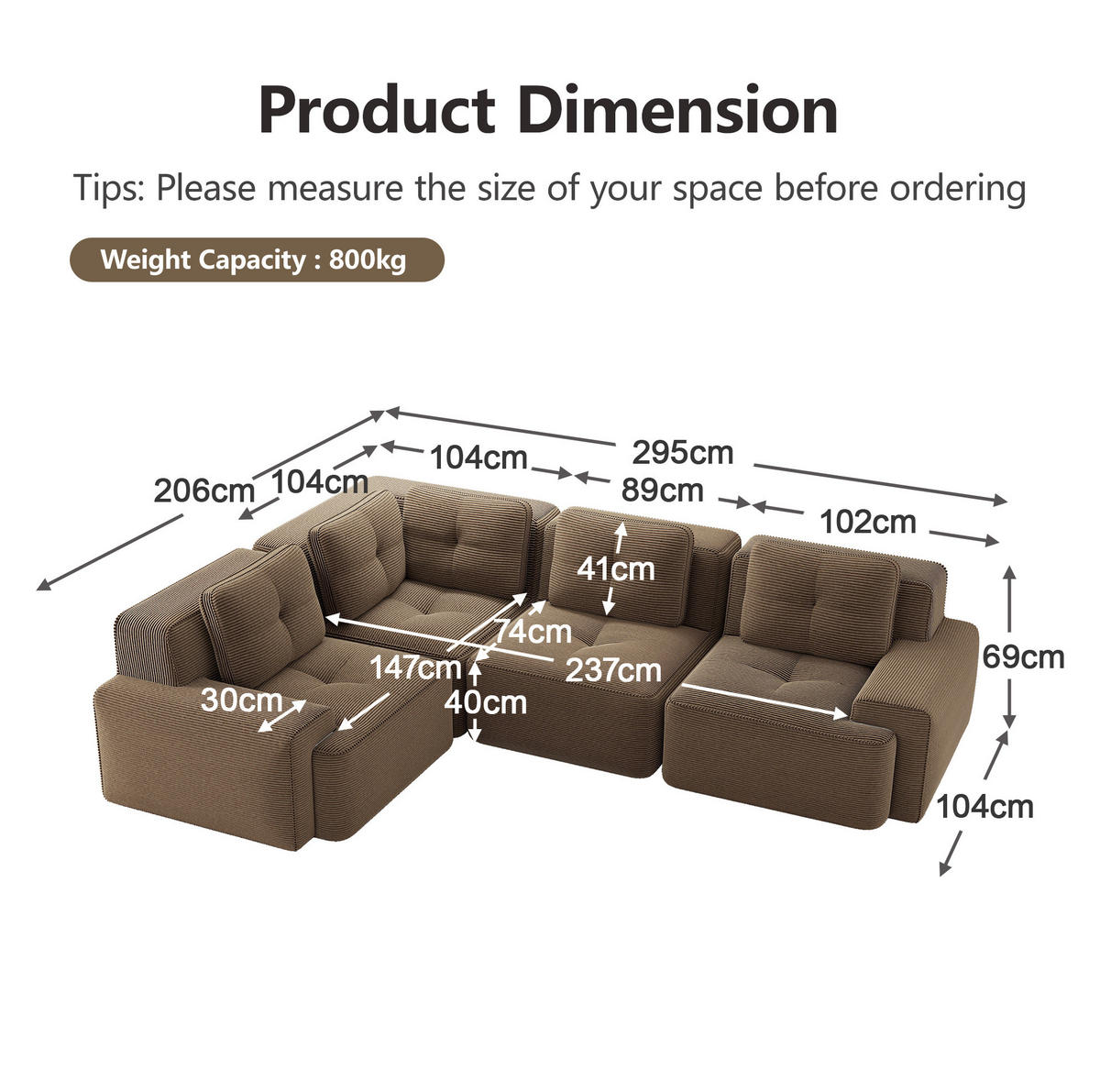 ECKSOFA modular Cord Brown - Braun, Kunststoff (104/382cm) - Meubliv