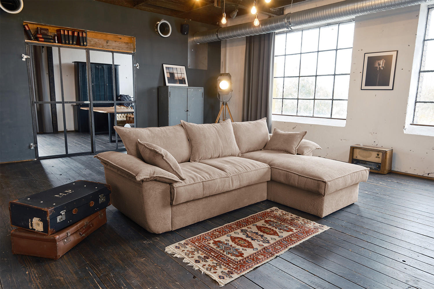 ECKSOFA DAMETO Braun Cord - Dunkelbraun/Schwarz, Kunststoff/Textil (266/174cm) - KAWOLA