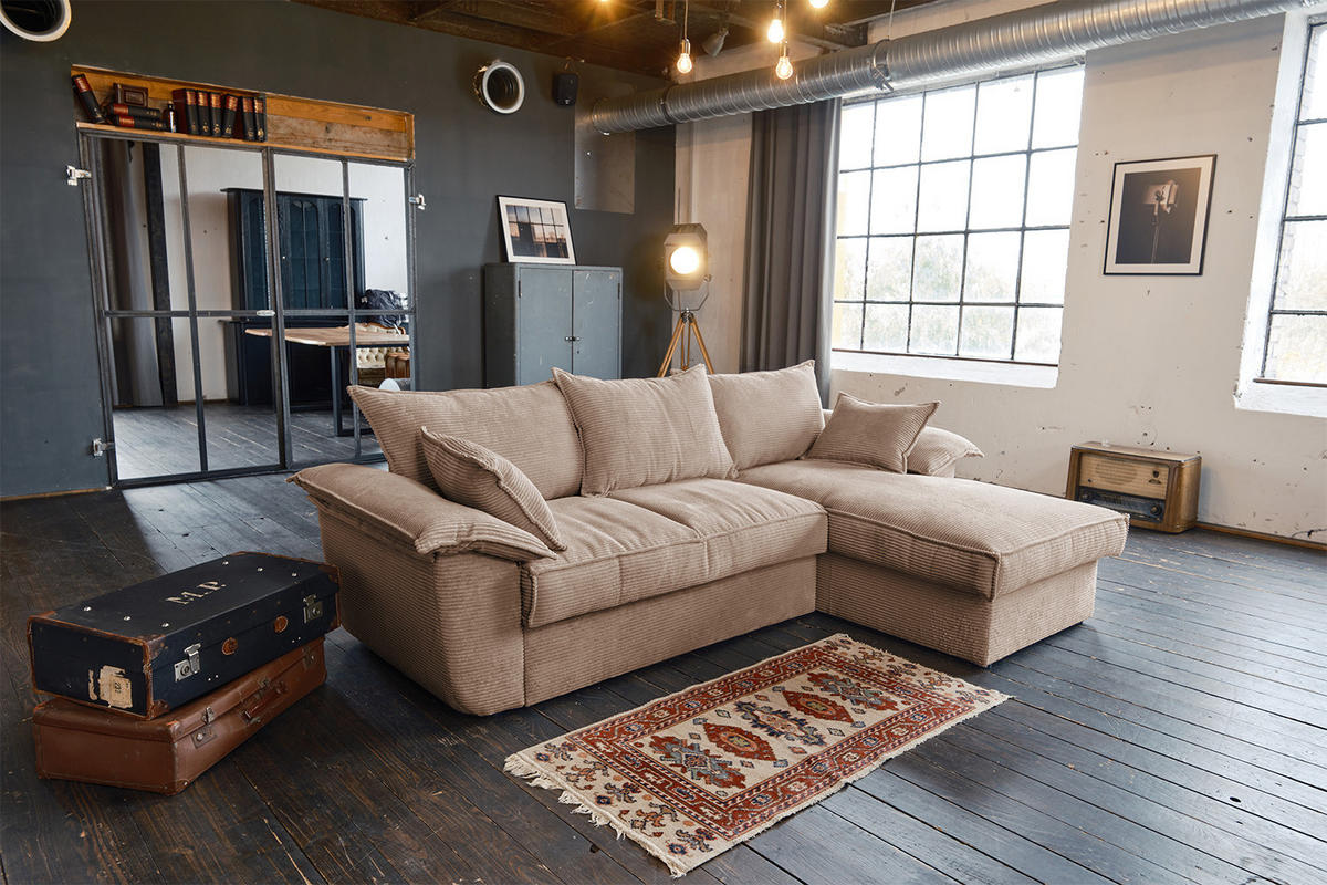 ECKSOFA DAMETO Braun Cord - Dunkelbraun/Schwarz, Kunststoff/Textil (266/174cm) - KAWOLA