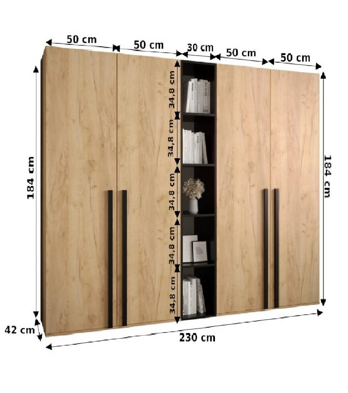 GARDEROBENSCHRANK 230/184/42 - Schwarz/Weiß, Holz/Kunststoff (230/184/42cm) - MÖBEL KRYSPOL