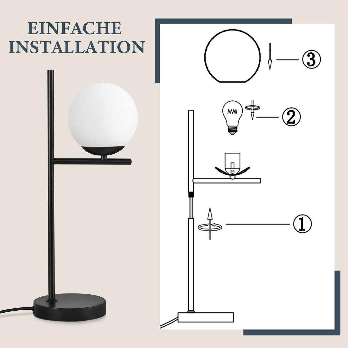 TISCHLEUCHTE Oase 22/22/50 cm - Schwarz, Metall (22/22/50cm) - Nettlife