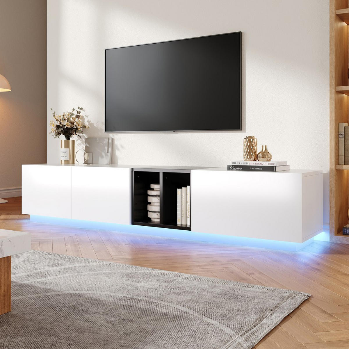 TV-LOWBOARD mit Schubladen und offenen Regalen, weiß - Weiß, Holz (40/35/190cm) - KOMHTOM