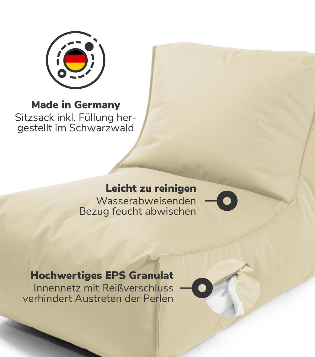 SITZSACK mit Hocker Der Sundowner - Beige, Textil (60/65/140cm) - Mokebo