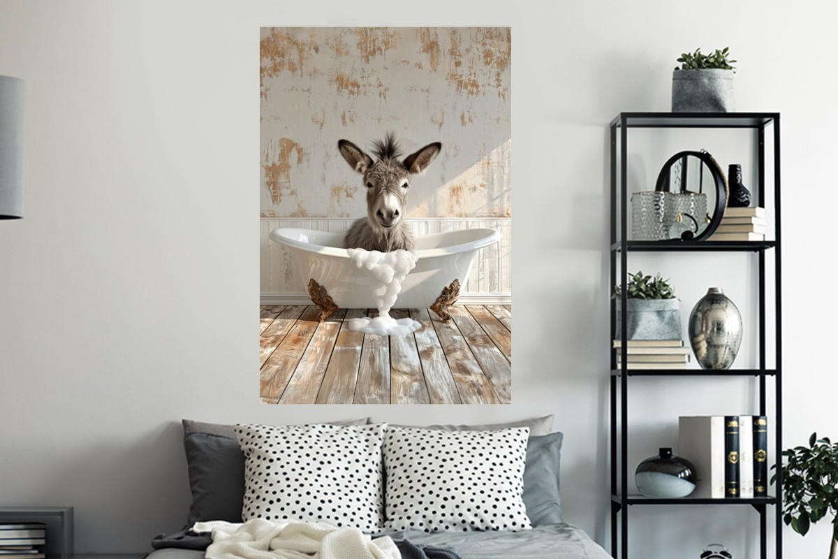 WANDTATTOO Esel - Tiere - Badewanne - Schaumstoff 80x120 cm - Weiß, Kunststoff (80/120/0.1cm) - MuchoWow