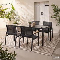 GARTENESSGRUPPE - 5-teilig - Stahl / Glas / Olefin - Anthrazit, Glas/Textil - home24