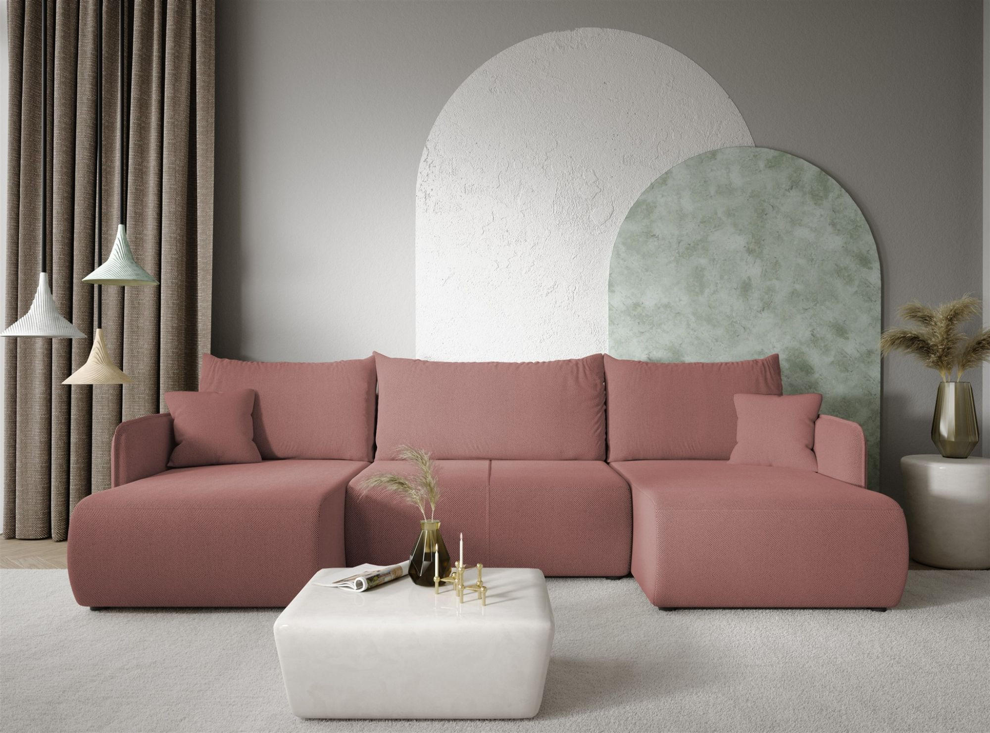 WOHNLANDSCHAFT Calgary - Rosa, Holzwerkstoff/Textil (290/86/148cm) - Fun Möbel