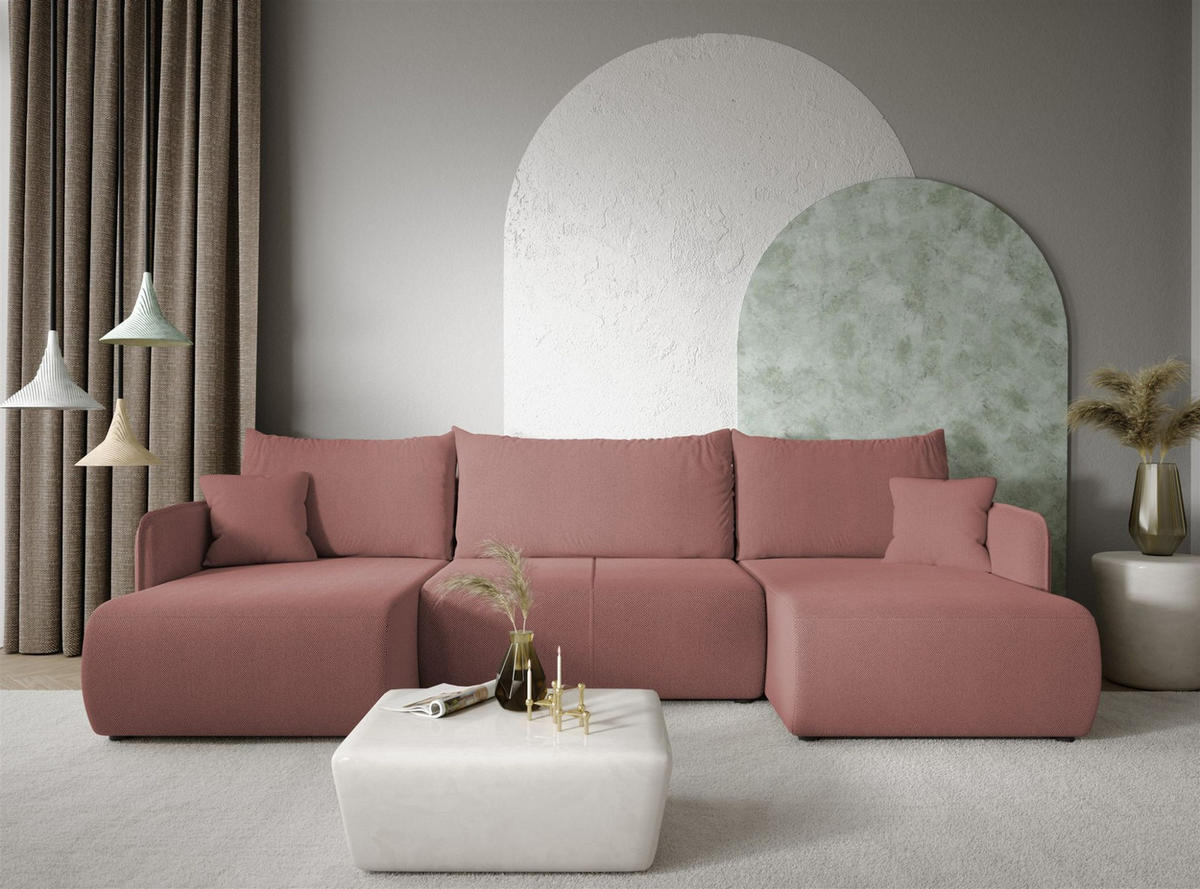 WOHNLANDSCHAFT Calgary - Rosa, Holzwerkstoff/Textil (290/86/148cm) - Fun Möbel