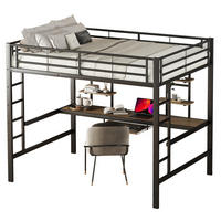 HOCHBETT 140/200 cm in Schwarz mit Schreibtisch und 2 Regalen - Schwarz, Metall (140/200cm) - Flora Grace