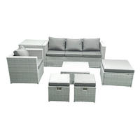 GARTENMÖBELSET mit 3-SITZER SOFA,COUCHTISCH Polyrattan Hellgrau-Mix 7-Sitzer - Hellgrau/Grau, Glas/Kunststoff - Fimous