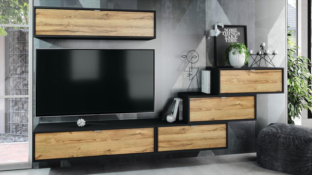 WOHNWAND Lana Fronten in Eiche Natur - Eichefarben, Holzwerkstoff (275/180/37cm) - Vladon
