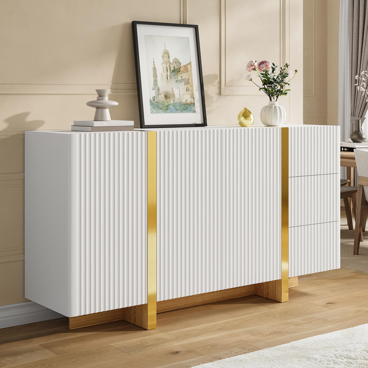 SIDEBOARD mit 3 Türen und 3 Schubladen - Weiß, Holzwerkstoff (140/75/36cm) - FLIEKS