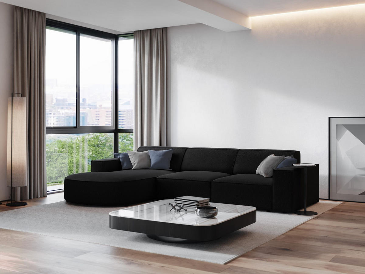 ECKSOFA links Jodie aus strukturiertem Stoff schwarz 4 Sitzplätze - Schwarz, Textil (166/284cm) - Micadoni