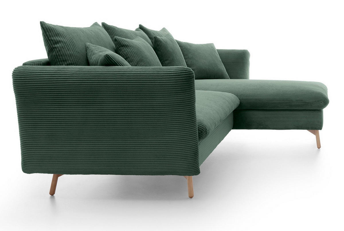 ECKSOFA Savona L-Form 260 cm, Cordstoff, Rechts, Grün - Grün, Holz (167/258cm) - Emporius