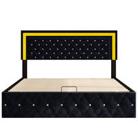 BETT 160x200 cm mit LED, Doppelbett 160x200 cm mit Bettkasten, Lattenrost, Polsterbett Skandinavisches Design, Schwarz Samt - Schwarz, Metall (160/200cm) - GENKI LIVING