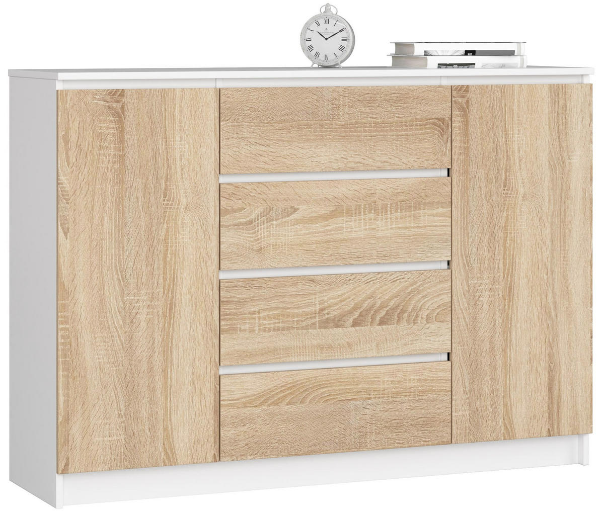 KOMMODE Weiß, Eiche Sonoma 99/138/40 - Weiß, Holzwerkstoff (138/99/40cm) - RAUMHIRSCH FURNITURE