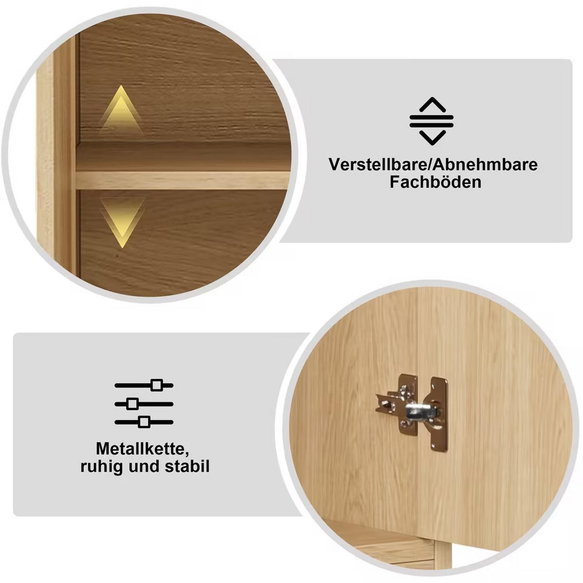 SCHUHSCHRANK in naturfarbener Eiche-Optik mit Rattantüren, 3 Türen & 1 Schublade - Naturfarben, Holzwerkstoff (90/110/35cm) - Urban Meuble