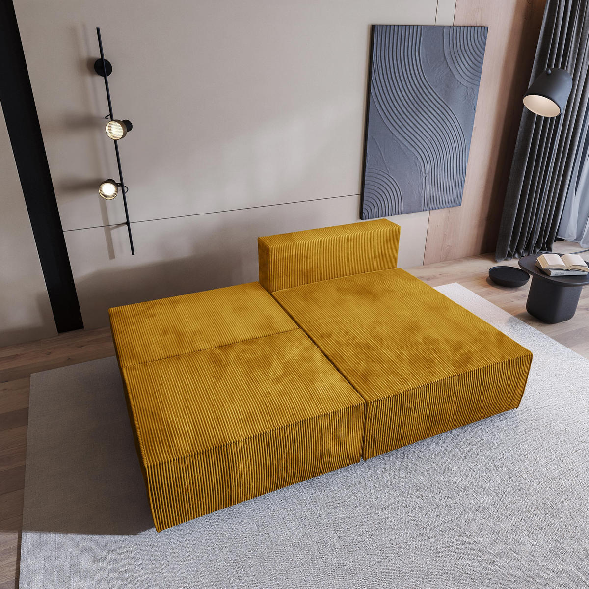 ECKSOFA FIORO P Gelb Kordstoff mit Schlaffunktion - Gelb/Grau, Holz/Kunststoff (204/148cm) - MASSENO