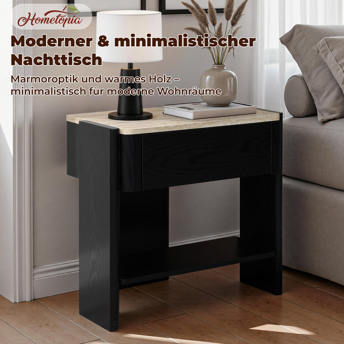 NACHTTISCH schwarz, B 55 × T 40 × H 53 cm - Schwarz, Holz (55/53/40cm) - Hometopia