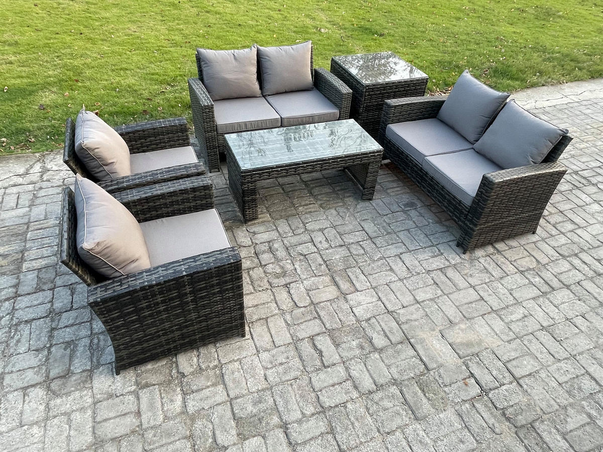 GARTENSOFA Hohe Rückenlehne Polyrattan Dunkelgrau 6-Sitzer - Dunkelgrau, Metall - Fimous