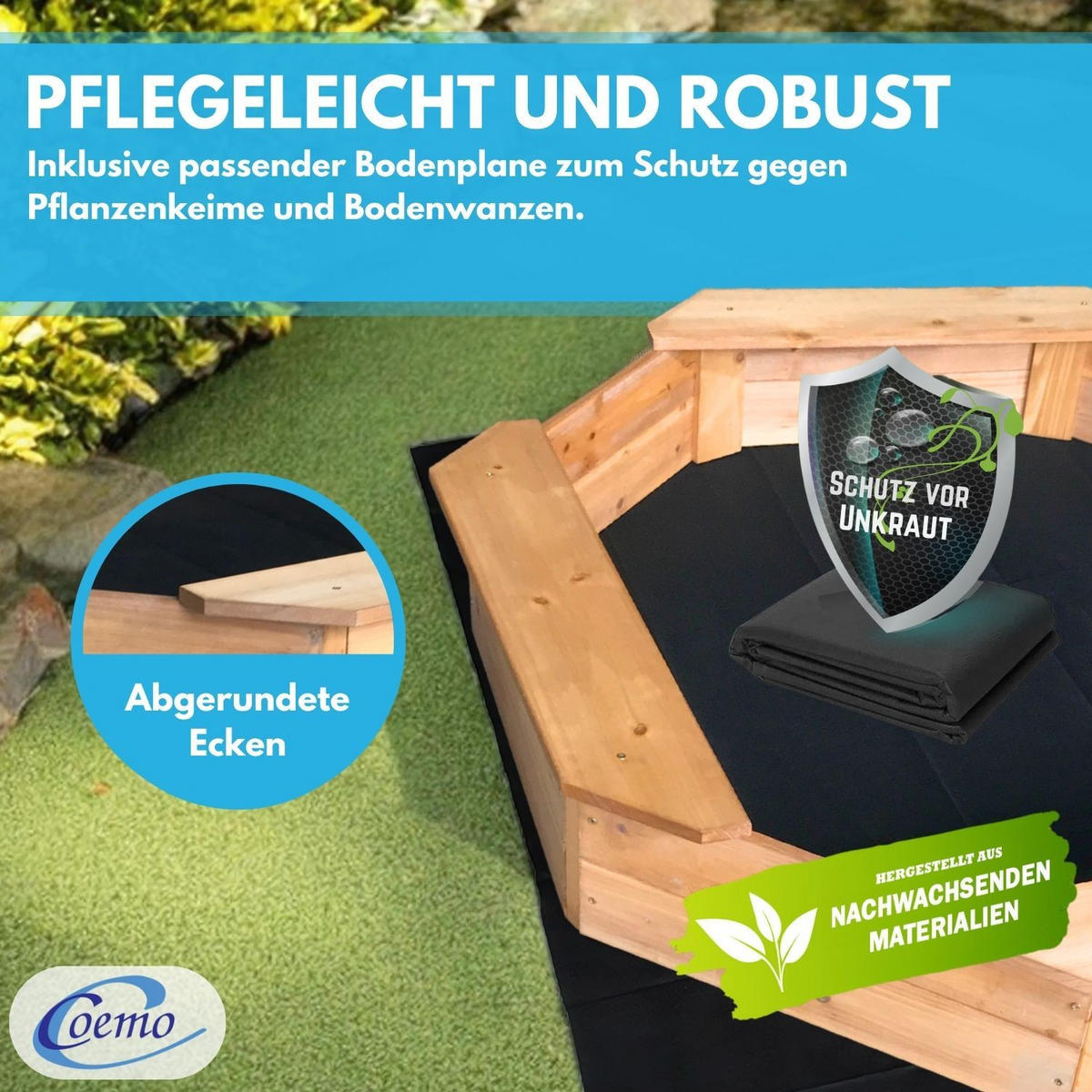 SANDKASTEN LARRY 8-ECK 135/135/20 cm - Naturfarben, Holz (135/135/20cm) - Coemo