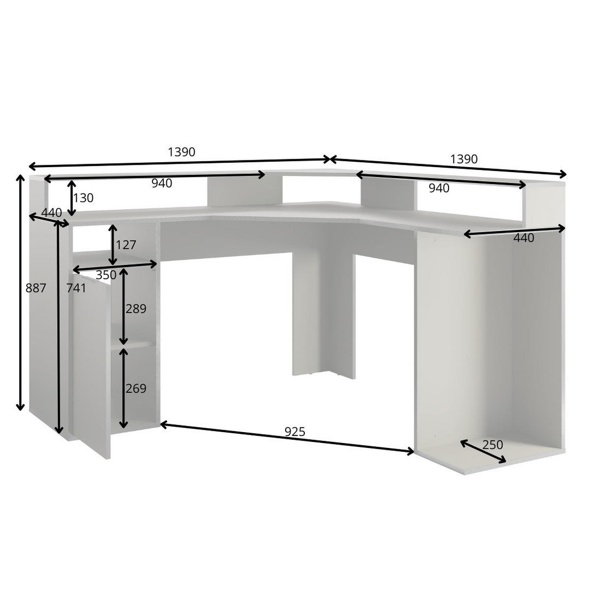 SCHREIBTISCH OBSIDIAN 139x139x88,7 cm Bürotisch Computertisch, Graphitfarben - Graphitfarben, Holzwerkstoff (139/139/88.7cm) - MASSENO