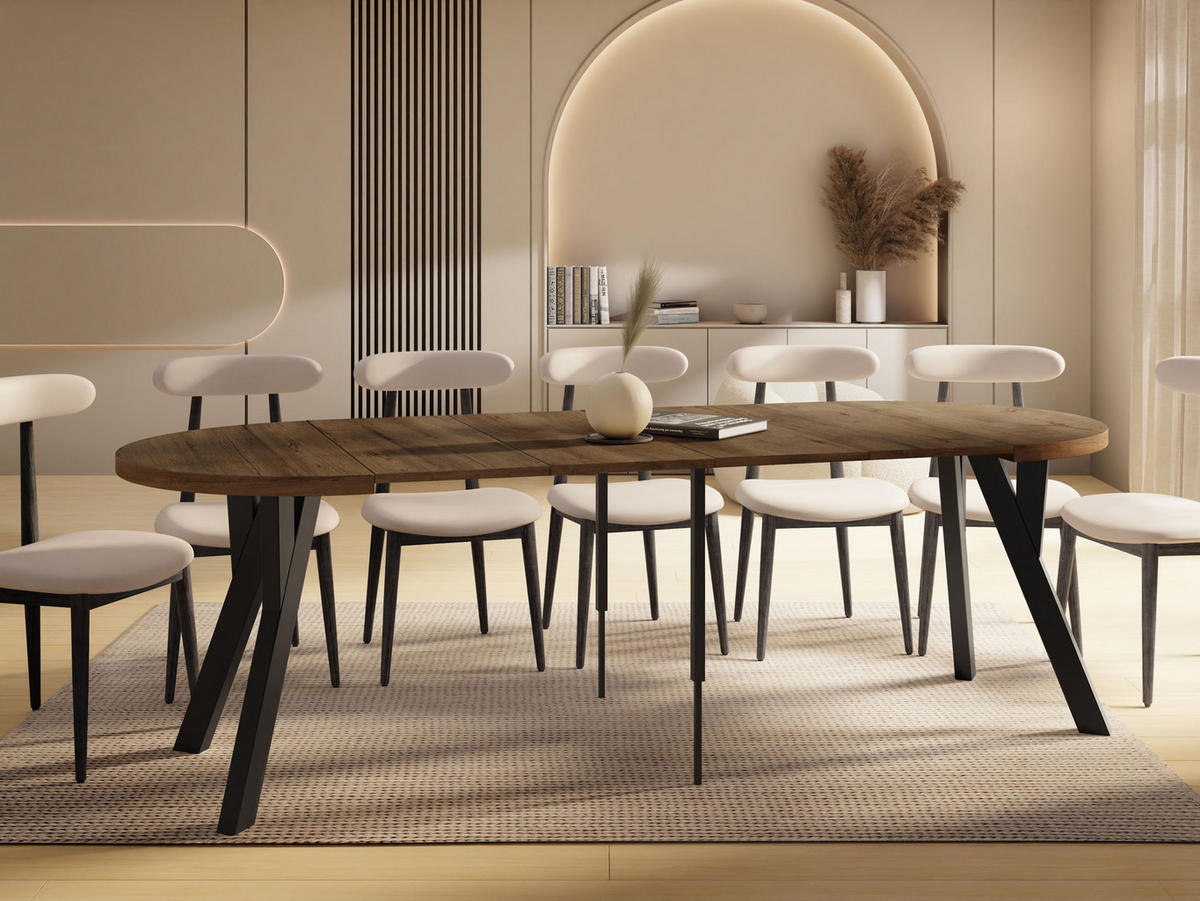 ESSTISCH Vero rund ausziehbar verlängerbar, Eiche Braun Rustikal 100-300/100/77 cm - Alteiche/Schwarz, Holz/Holzwerkstoff (100/100/77cm) - WFL GROUP