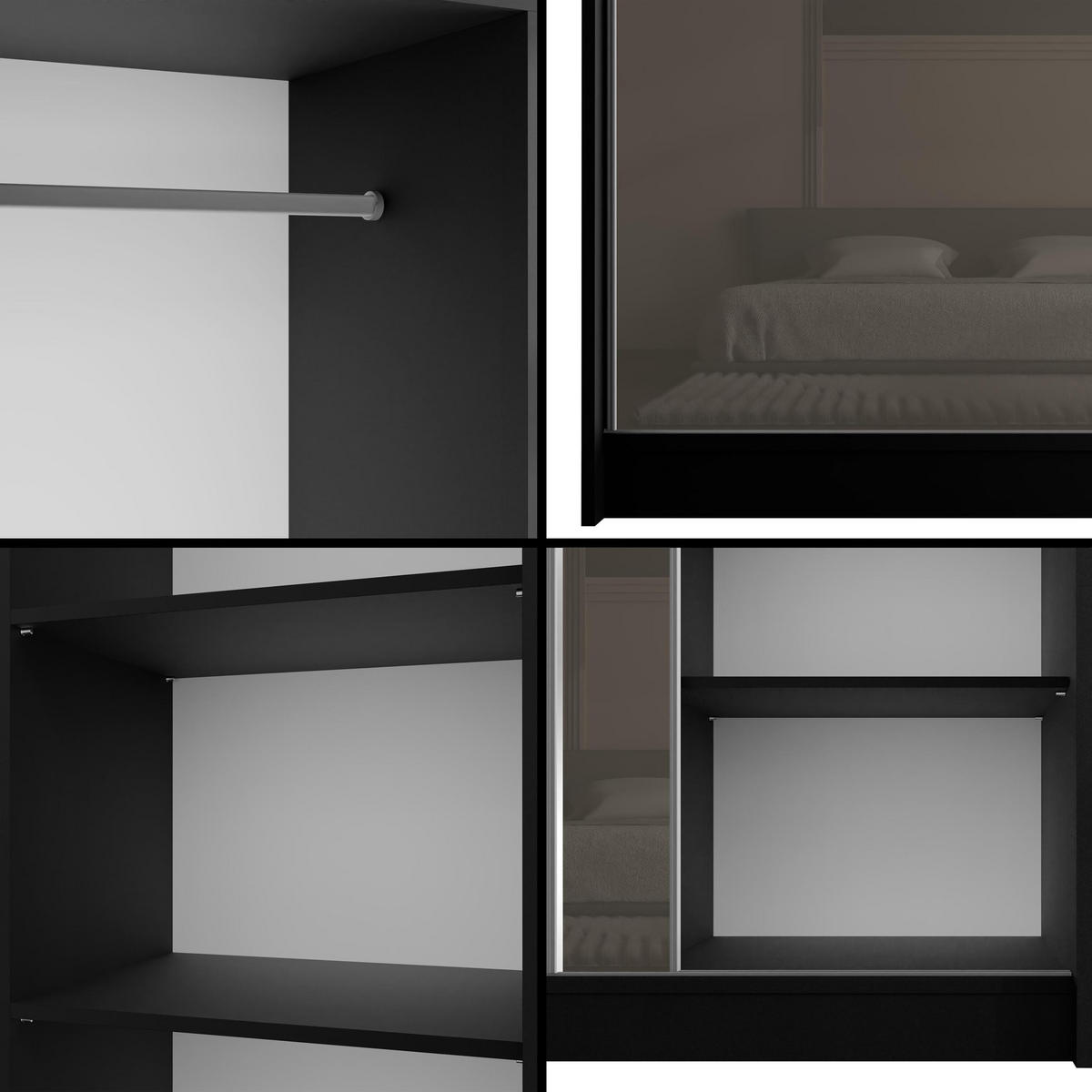KLEIDERSCHRANK PEKA - 250 cm - Schwarz|Grau - Schwarz/Grau, Holzwerkstoff (250/215/61cm) - ALTDECOR