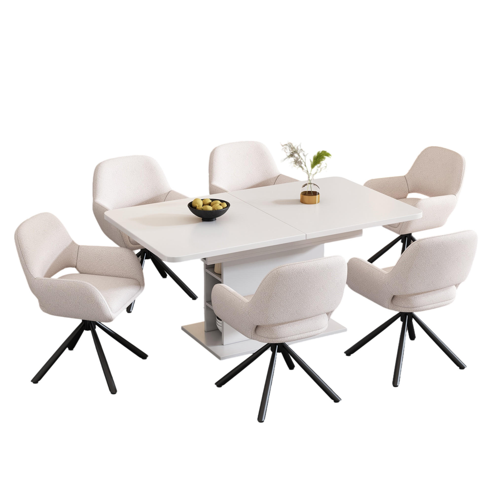 ESSGRUPPE DE-38938 ausziehbarer Tisch mit 6 Stühlen Weiß - Weiß, Holzwerkstoff (130/75/70cm) - ComfortXL