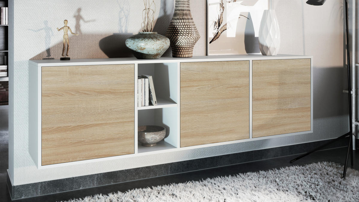 SIDEBOARD Cuba Türen in Eiche sägerau - Eiche San Remo, Holzwerkstoff (182/53/35cm) - Vladon