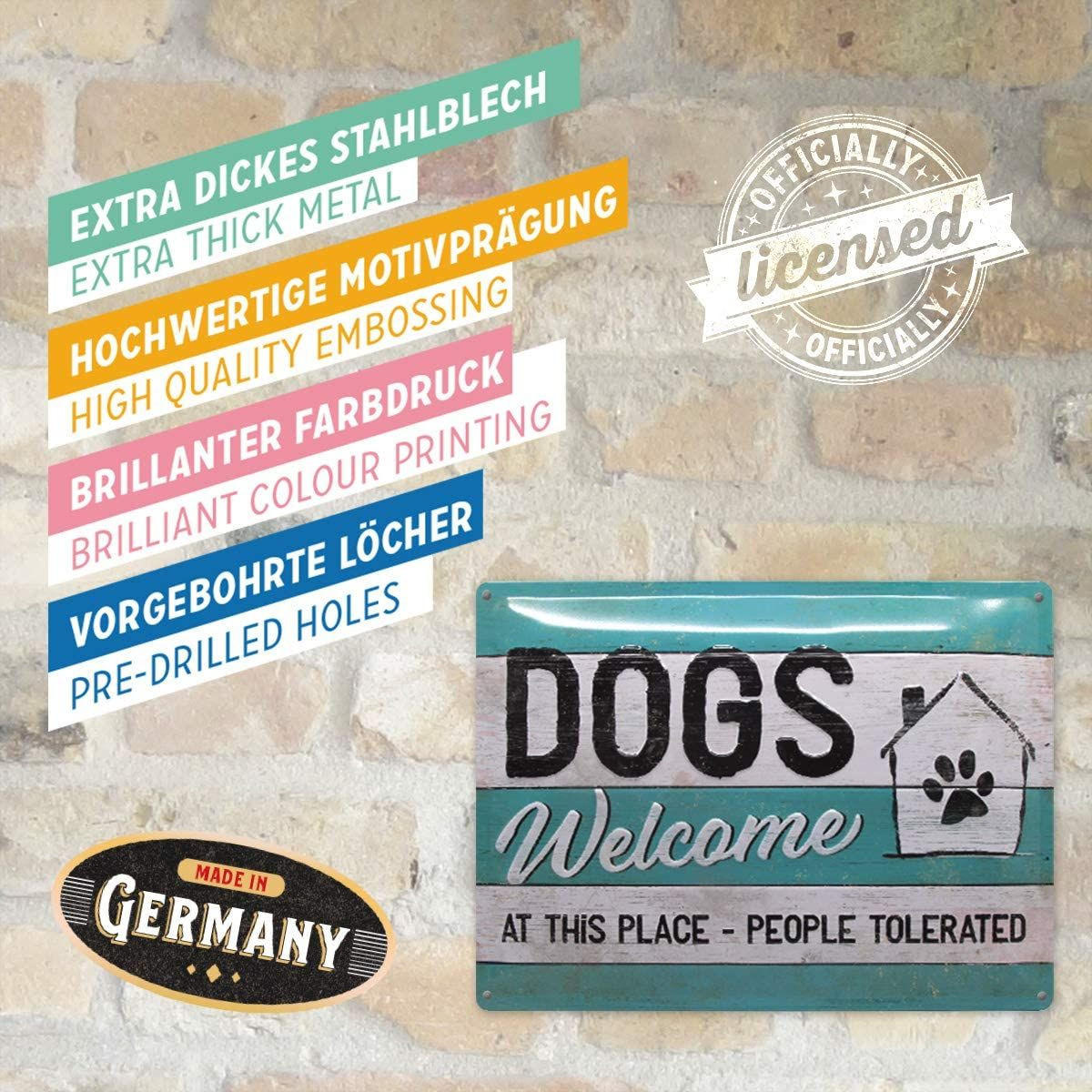 BLECHSCHILD 30/40 cm PfotenSchild Dogs Welcome - Multicolor, Metall (40/30/0.2cm) - Nostalgic-Art