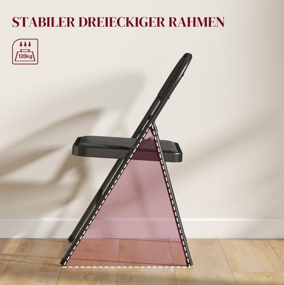 KLAPPSTÜHLE gepolstert 45 x 46 x 78 cm 4er-Set Metall Schwarz - Schwarz, Metall (45/78/46cm) - Meubliv
