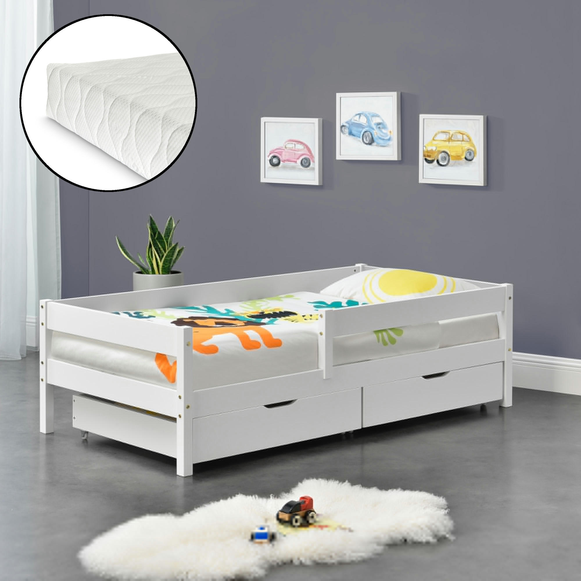 KINDERBETT Borgarnes mit Matratze - Weiß, Holz/Textil (90/200cm) - [en.casa]