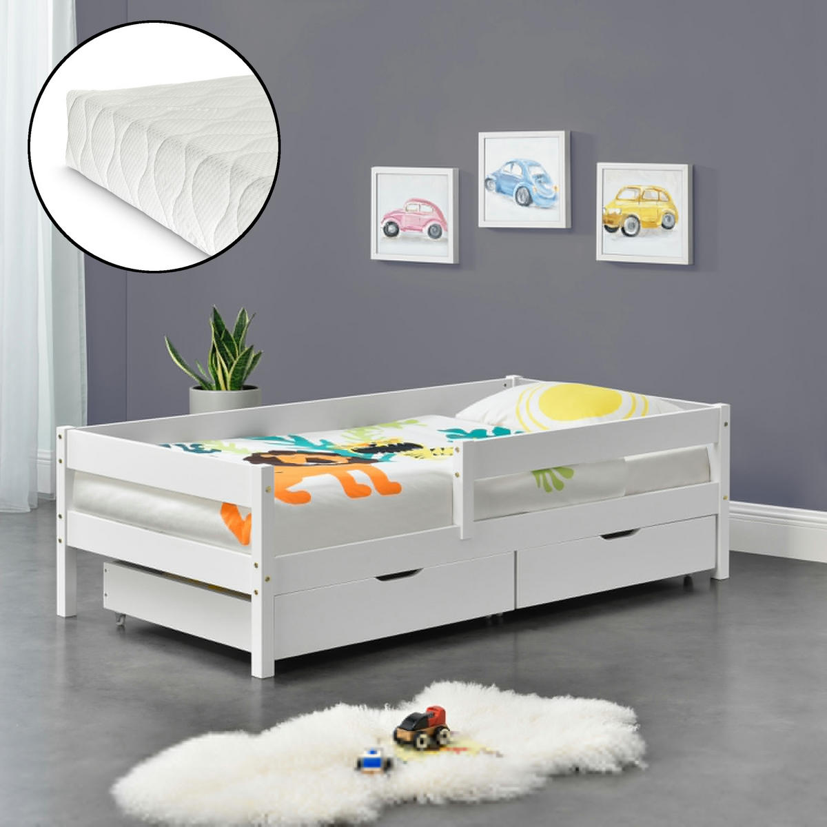 KINDERBETT Borgarnes mit Matratze - Weiß, Holz/Textil (90/200cm) - [en.casa]