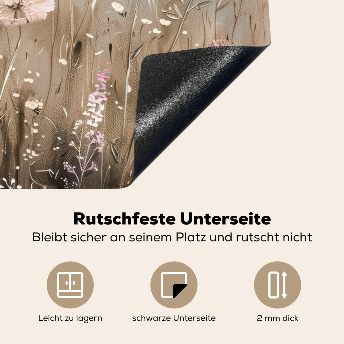 HERDABDECKPLATTE Blumen - Beige - Trockenblumen 70x52 cm - Beige, Kunststoff (70/52/0.2cm) - MuchoWow