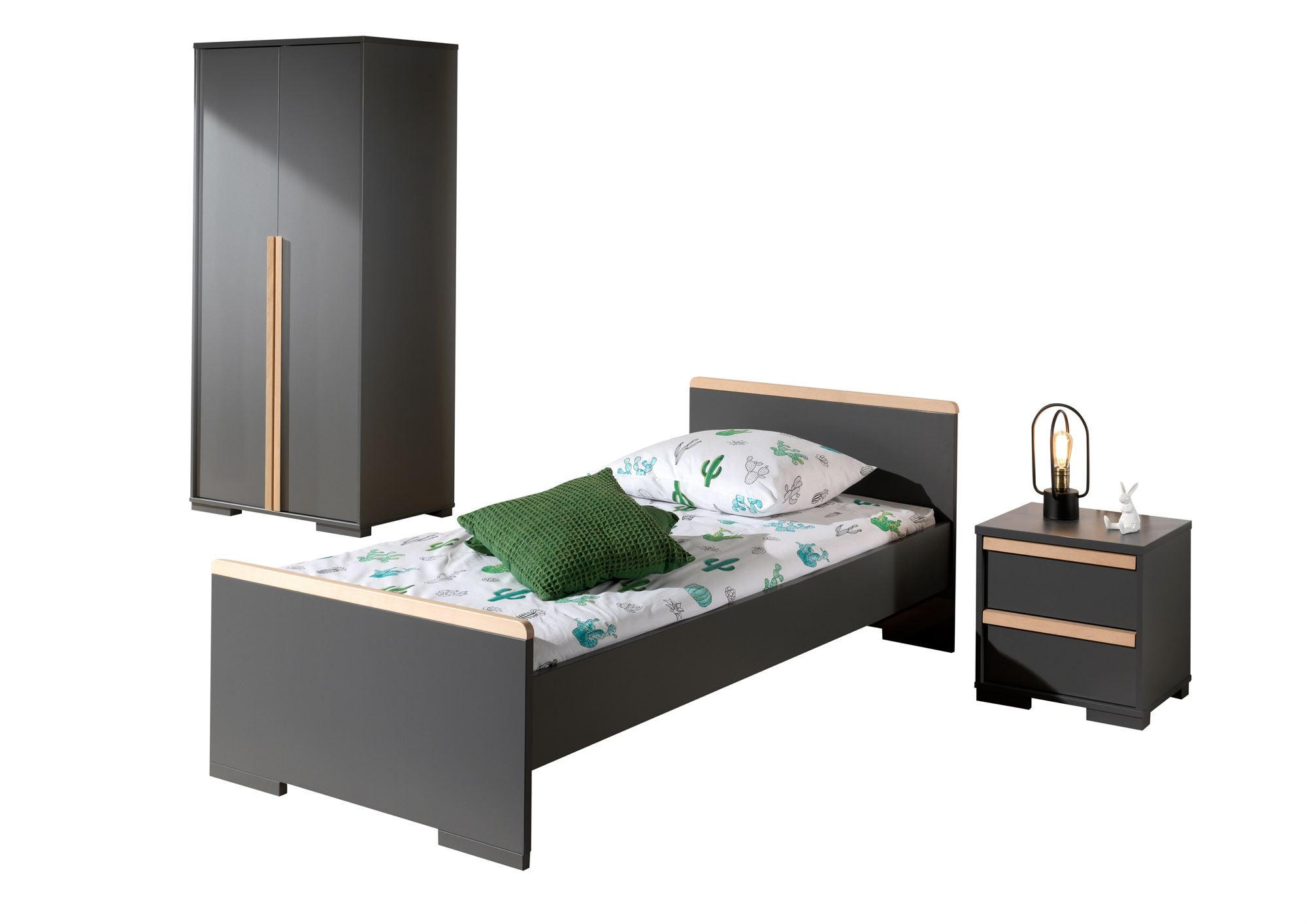 KINDERZIMMER komplett Set 3-tlg. Kariotta 2 Anthrazit Griffe Massivholz - Anthrazit, Holzwerkstoff (352/1/193cm) - 58aufmkessel