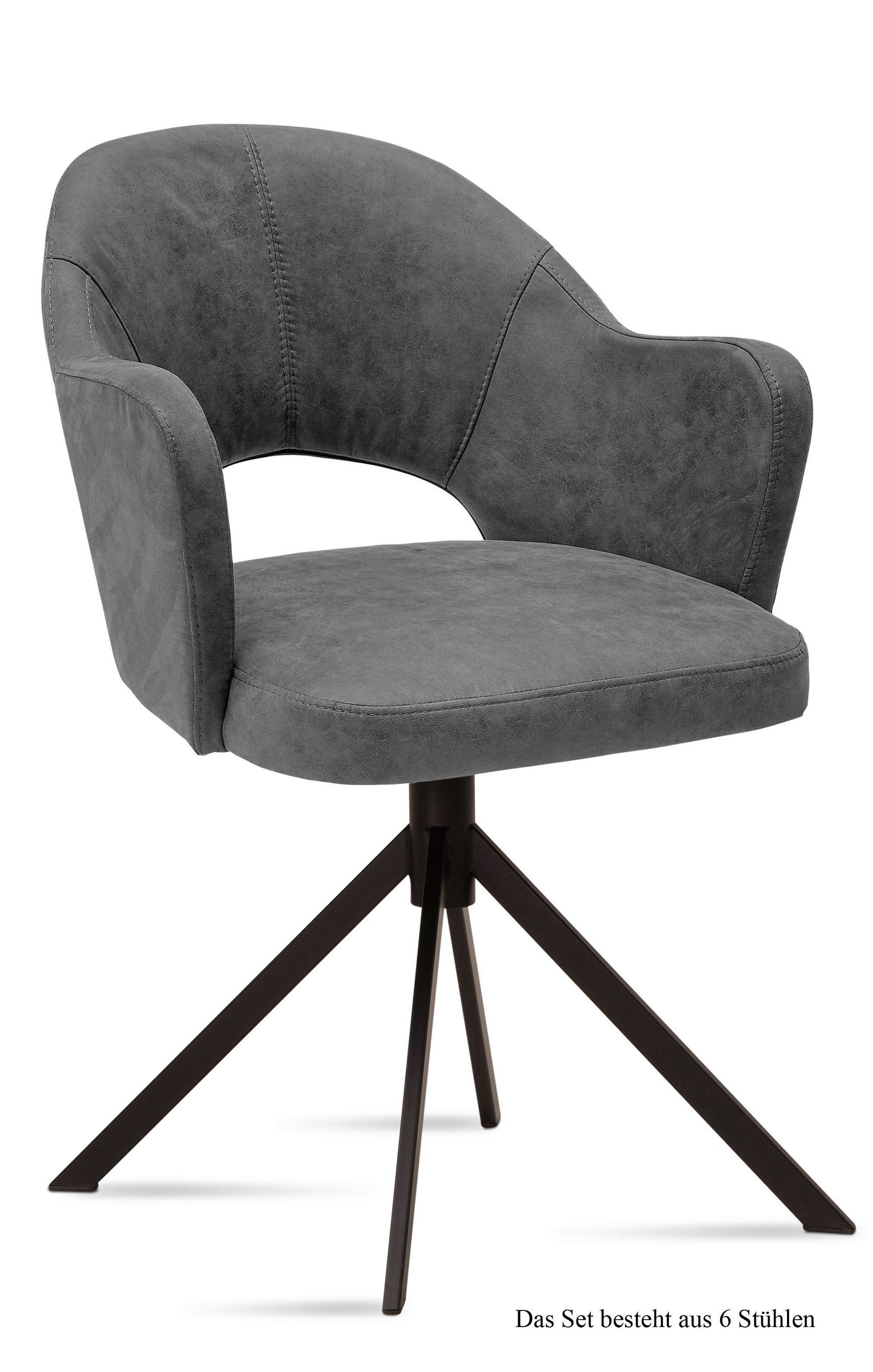 ARMLEHNSTUHL (6er-Set) Dunja 59x87x61 Schwarz/Grau - Schwarz/Grau, Kunststoff (61/87/59cm) - 58aufmkessel