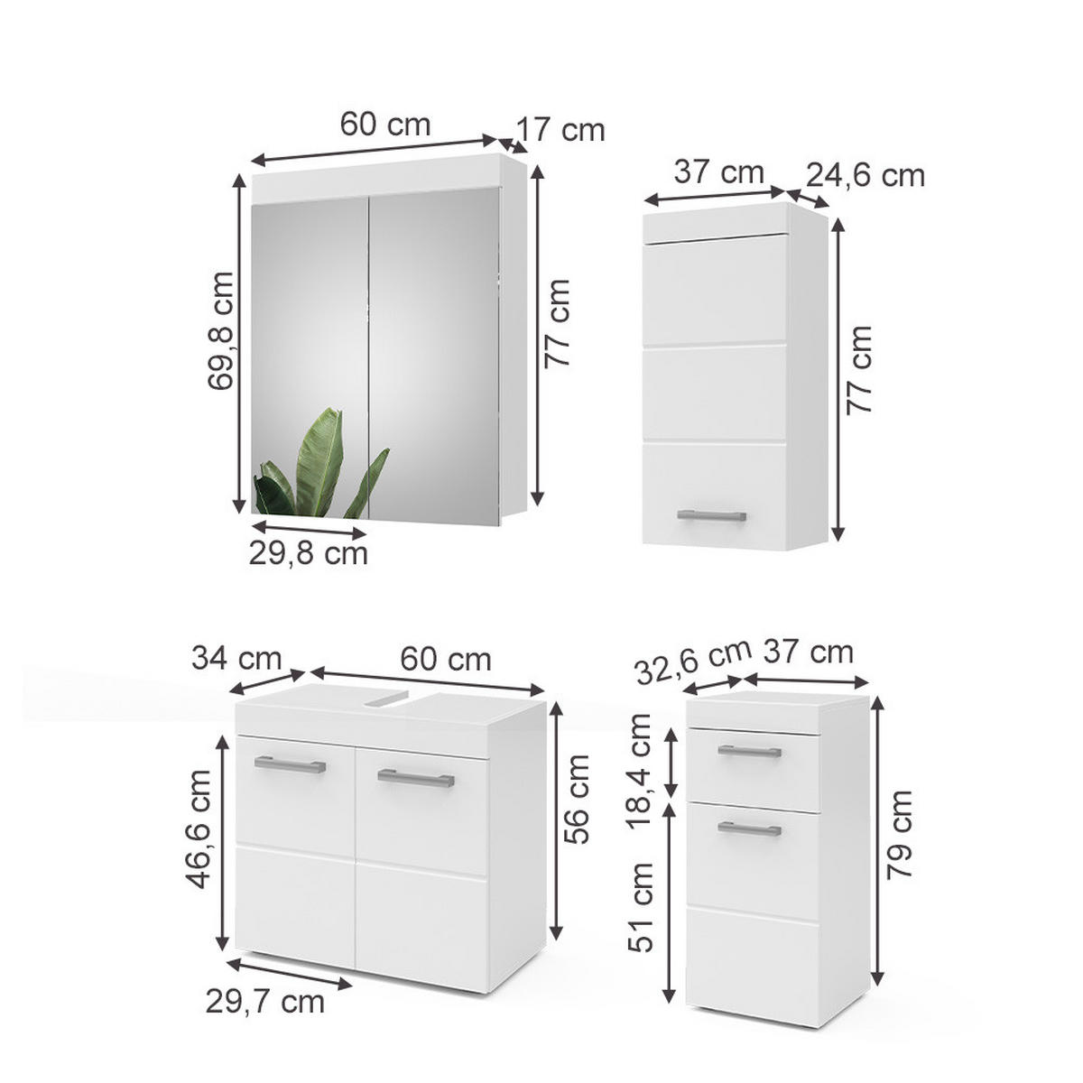 SADA NÁBYTKU DO KOUPELNY Luna Bílá - bílá, kompozitní dřevo (60/56/34cm) - Vicco